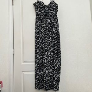 Long navy blue summer dress with little white flowers and a knot bow size XL